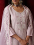 3 Pc Suit - Lilac Cotton Silk Embroidered Kurta with Cotton Pant and Chanderi Embroidered Dupatta
